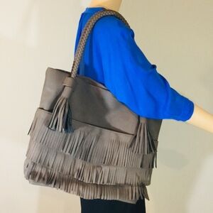 Danielle Nicole Gray Fringe Shoulder Bag